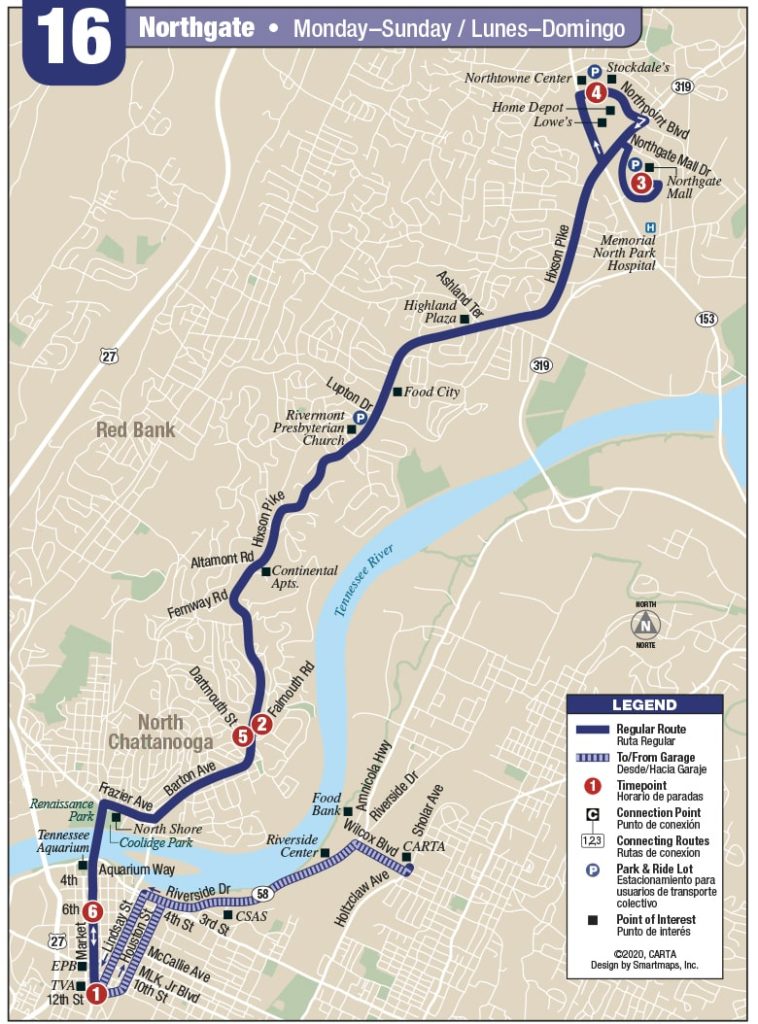 Route 16 | CARTA | Chattanooga Area Regional Transportation Authority CARTA